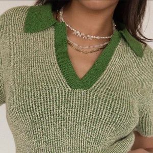 NWOT Who What Wear Claude Cotton-Silk Blend Polo Shirt ~ Green